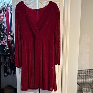 SHEIN Sparkling Red Long Sleeve Dress